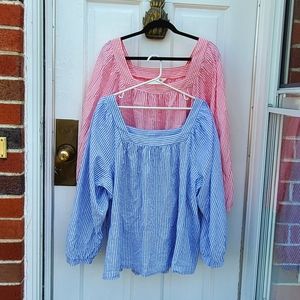 Terra&Sky Seersucker Blouses Pair women's 1x